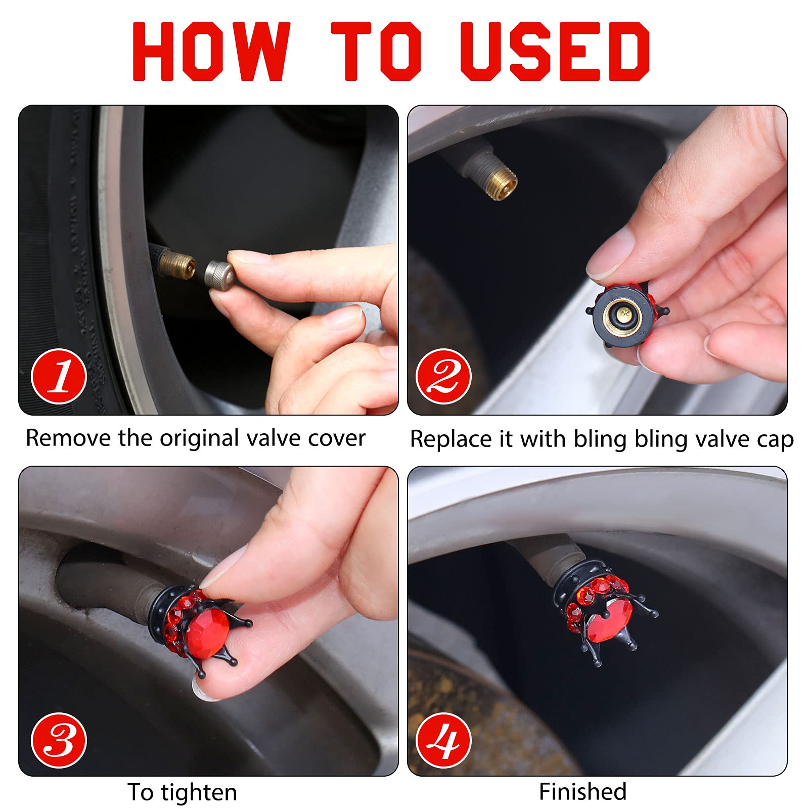 4 Pieces Crown Tire Valve Stem Caps Bling Handmade Crystal Rhinestone Universal Chrome Crown Vehicle Car Tire Caps Covers, Attractive Accessories for Car