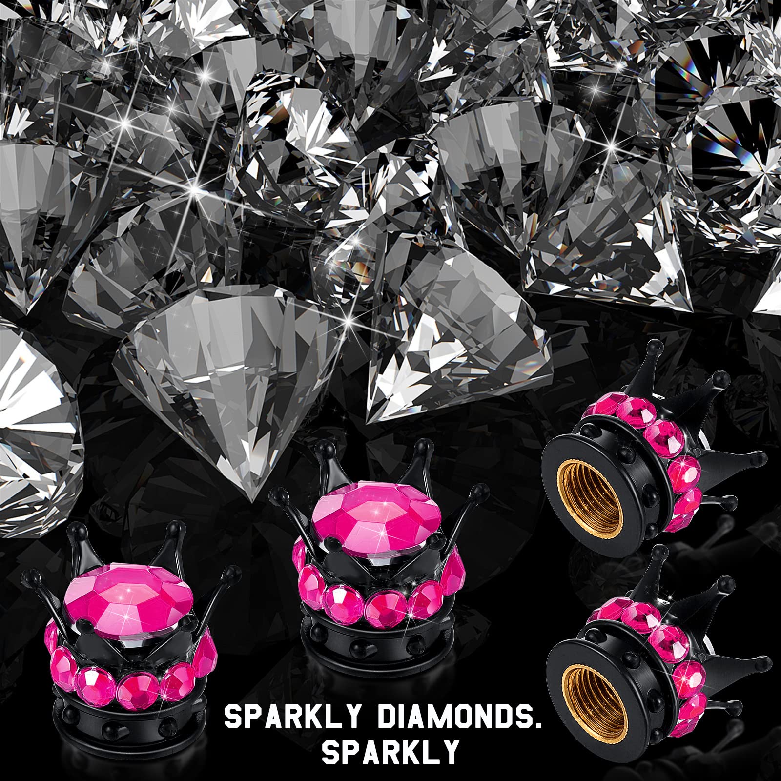 4 Pieces Crown Tire Valve Stem Caps Bling Handmade Crystal Rhinestone Universal Chrome Crown Vehicle Car Tire Caps Covers, Attractive Accessories for Car