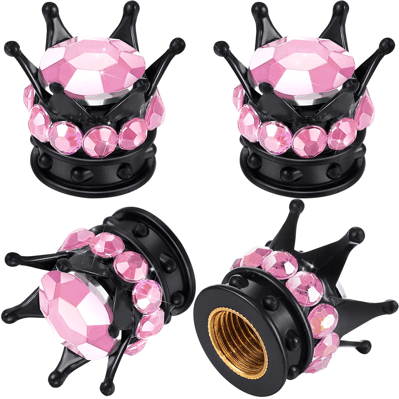 4 Pieces Crown Tire Valve Stem Caps Bling Handmade Crystal Rhinestone Universal Chrome Crown Vehicle Car Tire Caps Covers, Attractive Accessories for Car