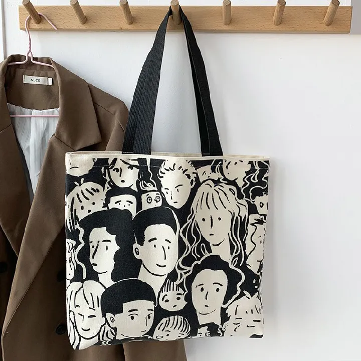 Print School Student Shoulder bag Zipper  Canvas bag shopping bag Fashion Tote bag Cool shoulder bag cartoon Lazy style Casual Creative