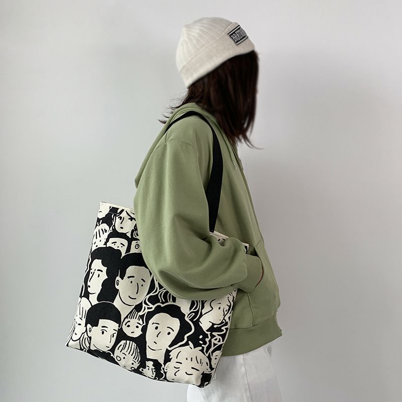 Print School Student Shoulder bag Zipper  Canvas bag shopping bag Fashion Tote bag Cool shoulder bag cartoon Lazy style Casual Creative