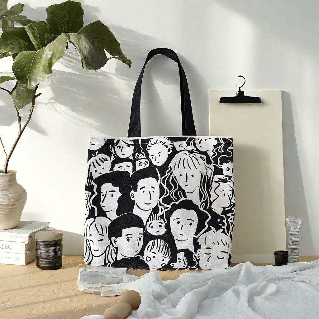 Print School Student Shoulder bag Zipper  Canvas bag shopping bag Fashion Tote bag Cool shoulder bag cartoon Lazy style Casual Creative