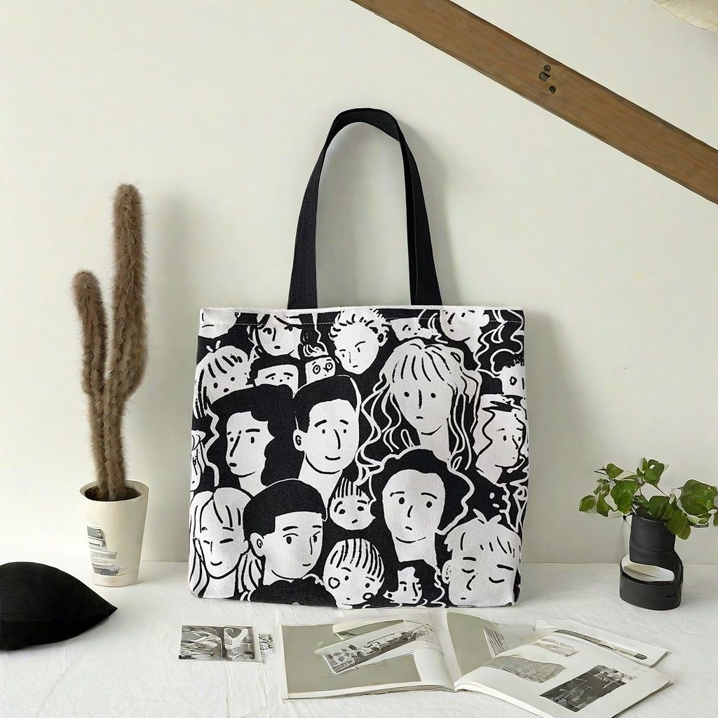 Print School Student Shoulder bag Zipper  Canvas bag shopping bag Fashion Tote bag Cool shoulder bag cartoon Lazy style Casual Creative