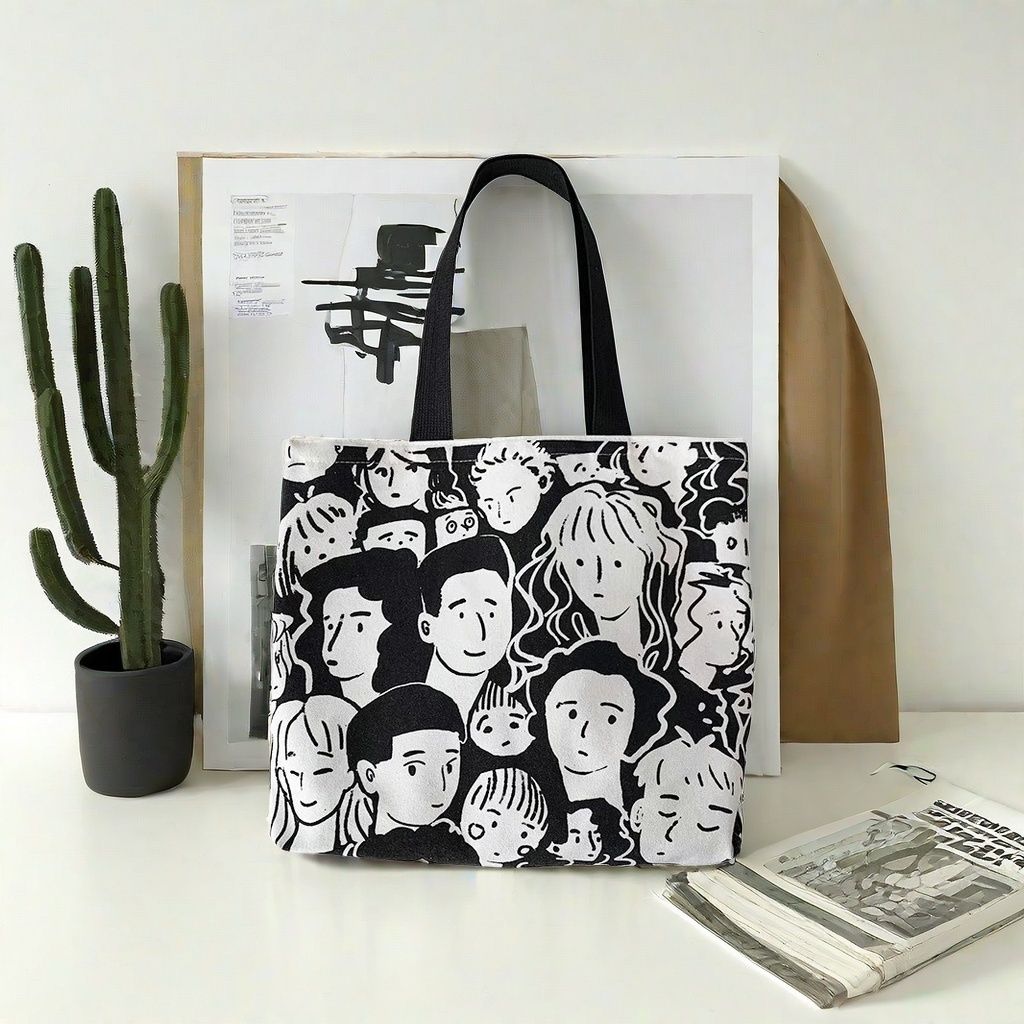 Print School Student Shoulder bag Zipper  Canvas bag shopping bag Fashion Tote bag Cool shoulder bag cartoon Lazy style Casual Creative