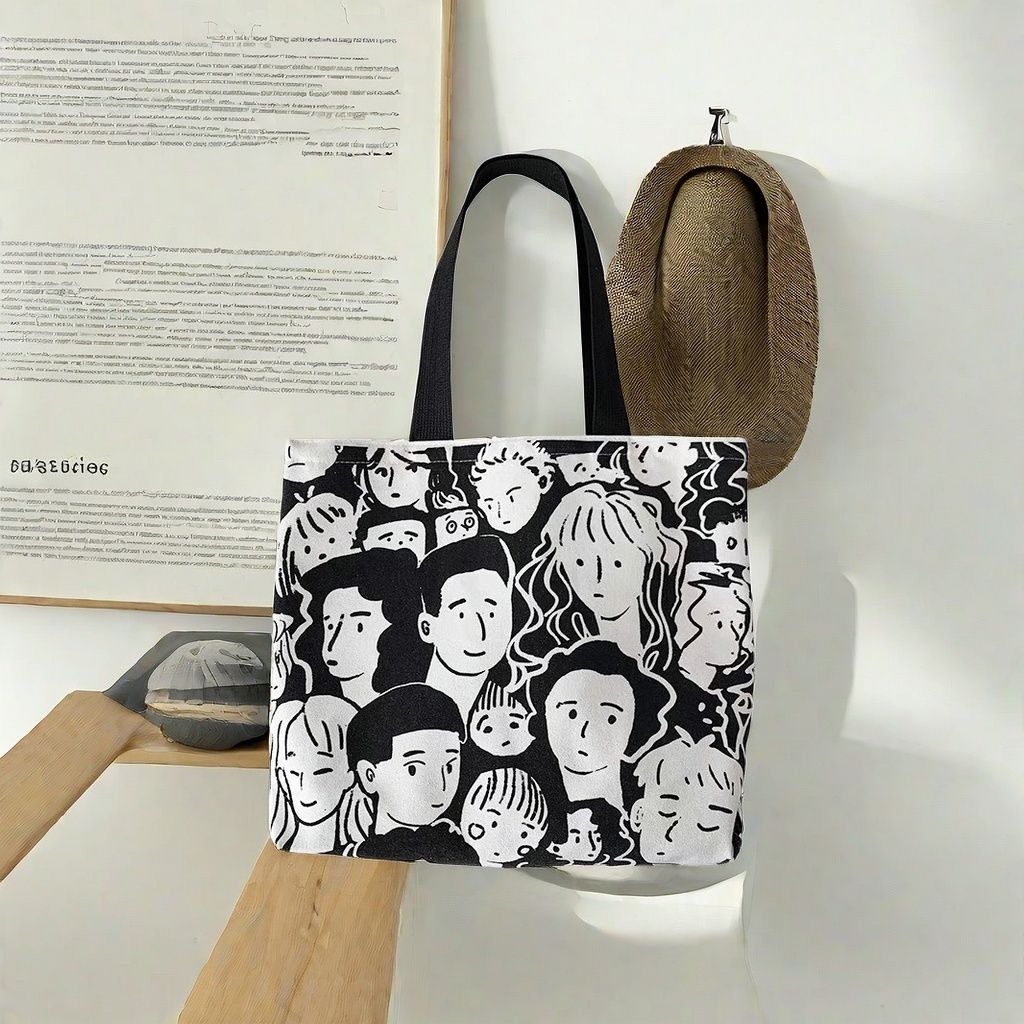 Print School Student Shoulder bag Zipper  Canvas bag shopping bag Fashion Tote bag Cool shoulder bag cartoon Lazy style Casual Creative