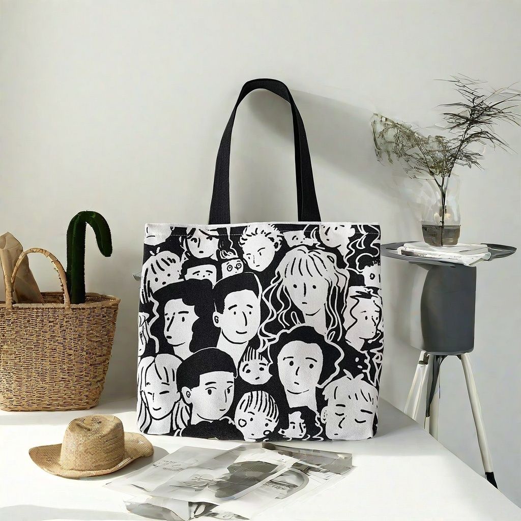 Print School Student Shoulder bag Zipper  Canvas bag shopping bag Fashion Tote bag Cool shoulder bag cartoon Lazy style Casual Creative
