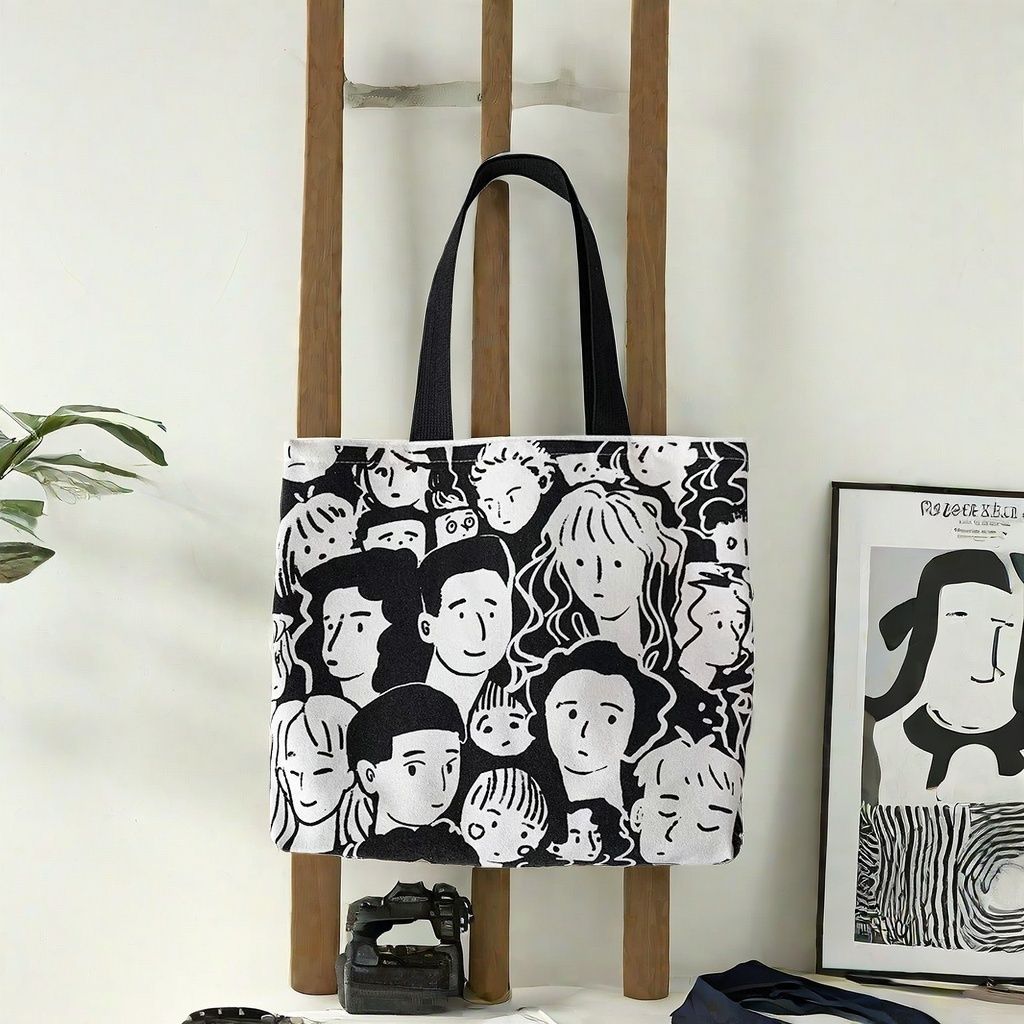 Print School Student Shoulder bag Zipper  Canvas bag shopping bag Fashion Tote bag Cool shoulder bag cartoon Lazy style Casual Creative