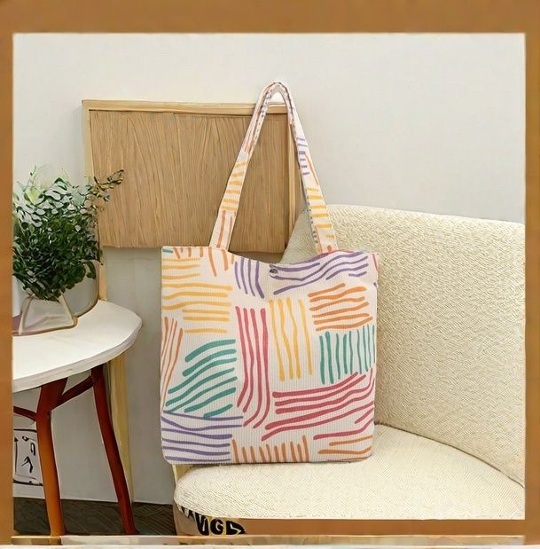 Shopping Women Dating Shoulder Bag FBK Delivery Fast Colorful Line Striped Canvas Bag Foldable Tote Bag Casual Student Fashion Zipper