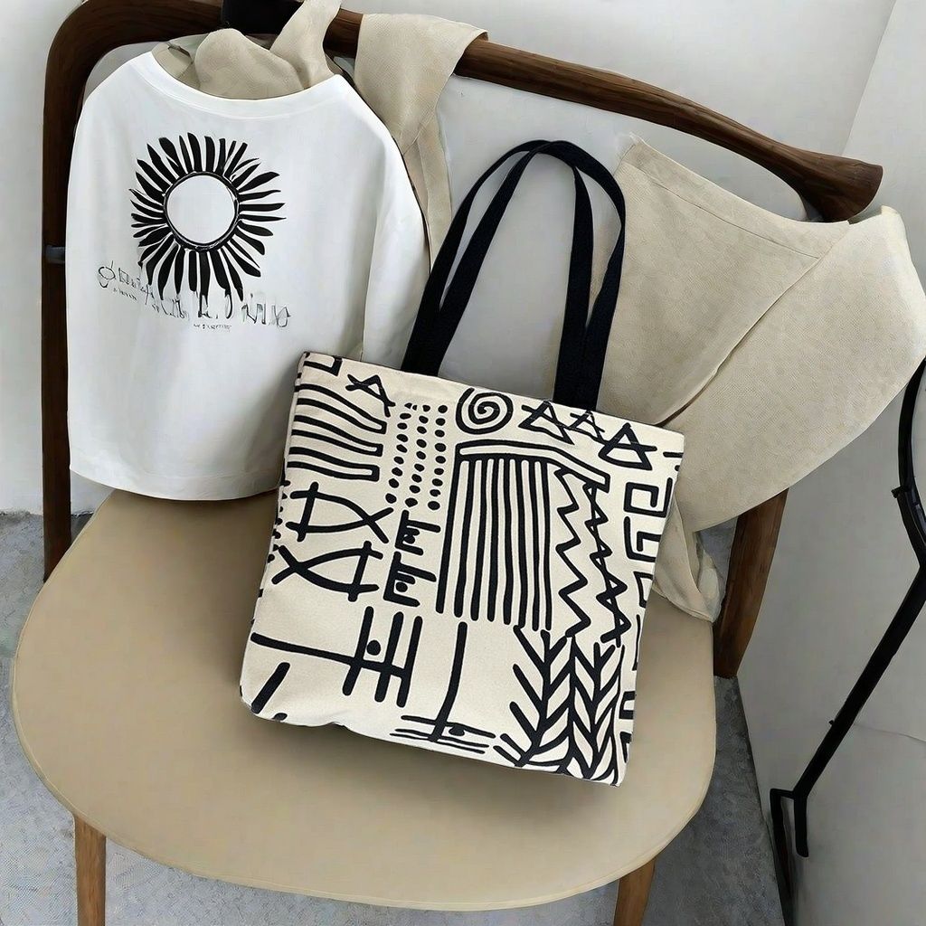 Niche Design Fashion Canvas Bag FBK Delivery Fast  Student Shopping Fresh Zipper Tote Bag Casual Simple Graffiti