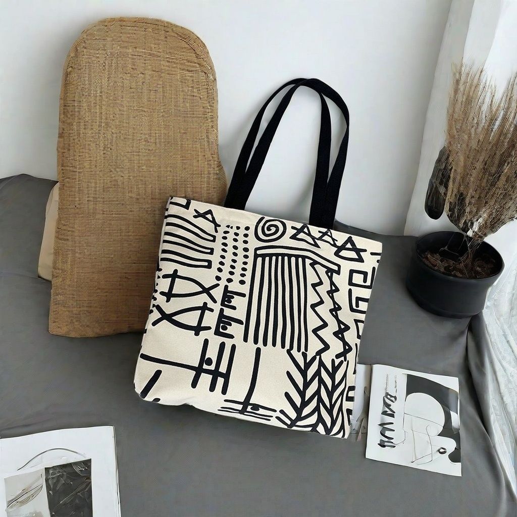 Niche Design Fashion Canvas Bag FBK Delivery Fast  Student Shopping Fresh Zipper Tote Bag Casual Simple Graffiti