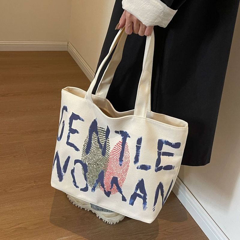 Student Women 2025 Shoulder bag Large capacity Zipper Canvas bag shopping bag Fashion Tote bag Cool shoulder bag FBK delivery Fast Creativity Casual Simple Graffiti