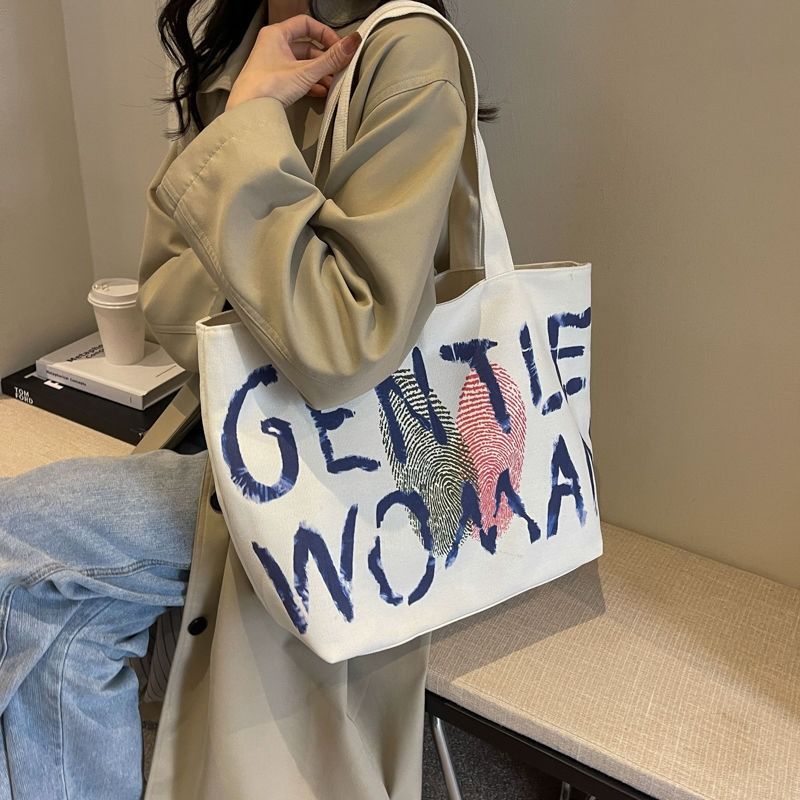 Student Women 2025 Shoulder bag Large capacity Zipper Canvas bag shopping bag Fashion Tote bag Cool shoulder bag FBK delivery Fast Creativity Casual Simple Graffiti