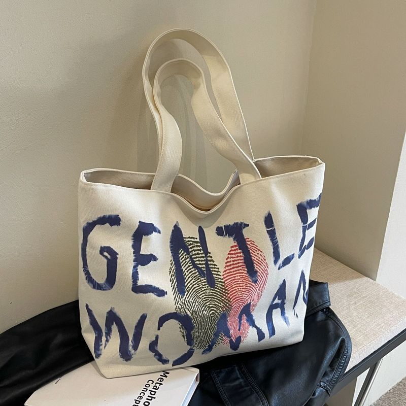 Student Women 2025 Shoulder bag Large capacity Zipper Canvas bag shopping bag Fashion Tote bag Cool shoulder bag FBK delivery Fast Creativity Casual Simple Graffiti