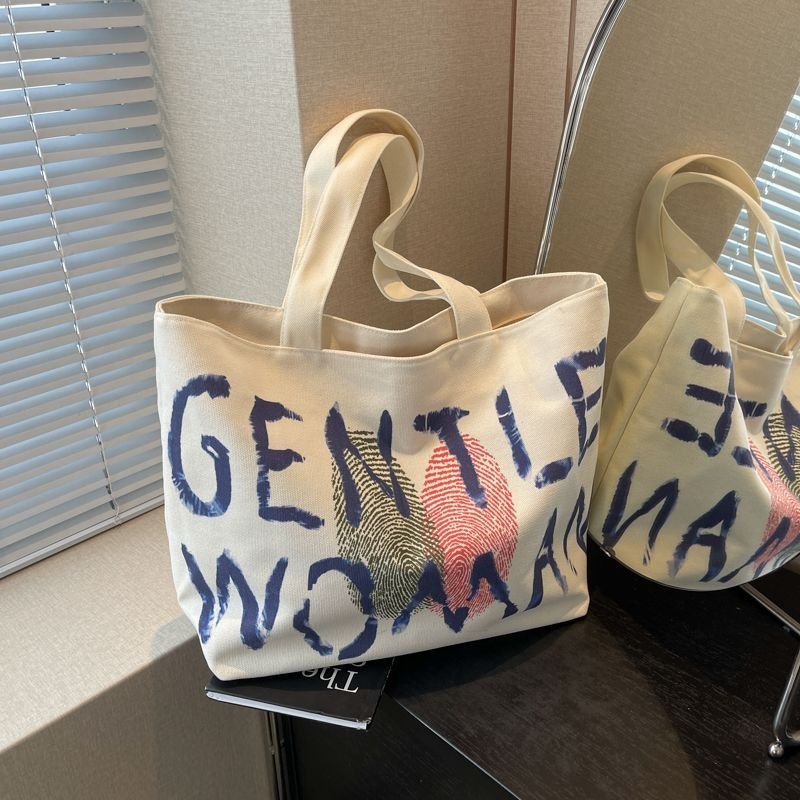 Student Women 2025 Shoulder bag Large capacity Zipper Canvas bag shopping bag Fashion Tote bag Cool shoulder bag FBK delivery Fast Creativity Casual Simple Graffiti