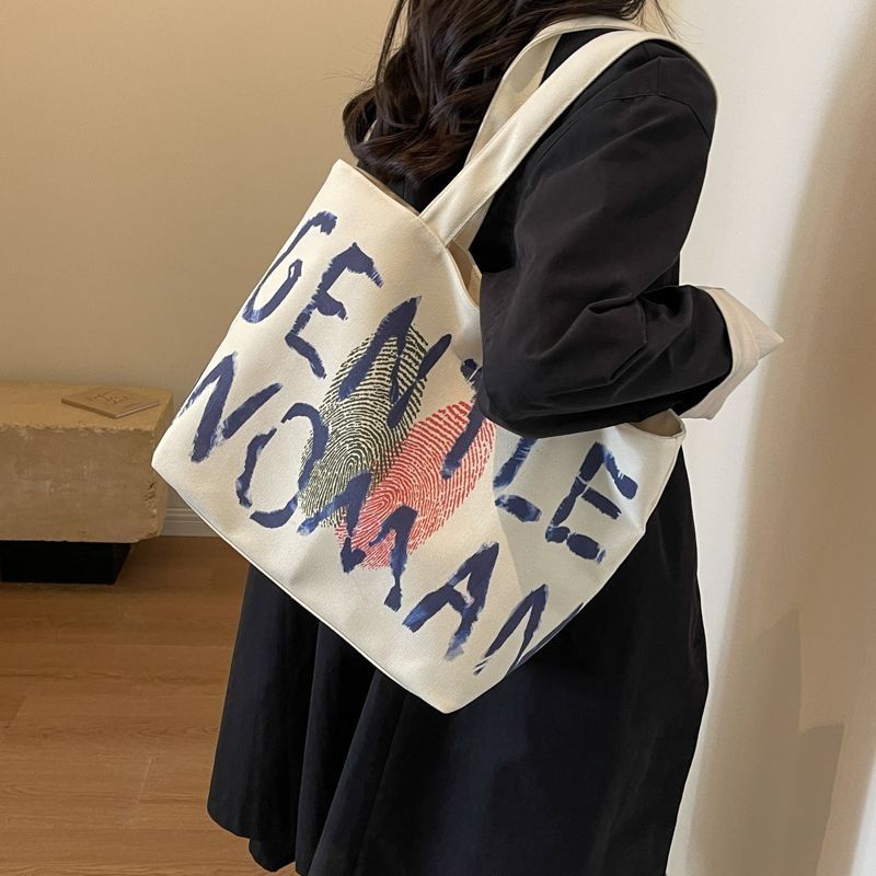 Student Women 2025 Shoulder bag Large capacity Zipper Canvas bag shopping bag Fashion Tote bag Cool shoulder bag FBK delivery Fast Creativity Casual Simple Graffiti
