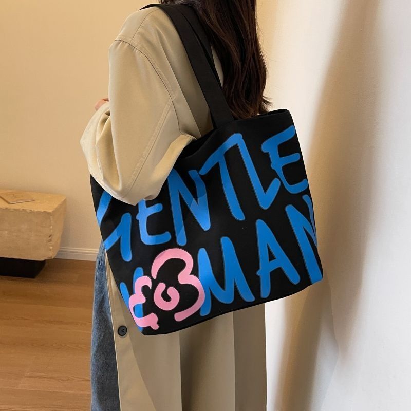 Flower Large capacity Girl Student Women 2025 Shoulder bag Zipper Canvas bag shopping bag Fashion Casual Simple Tote bag shoulder bag FBK delivery Fast Creativity