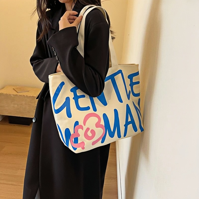 Flower Large capacity Girl Student Women 2025 Shoulder bag Zipper Canvas bag shopping bag Fashion Casual Simple Tote bag shoulder bag FBK delivery Fast Creativity