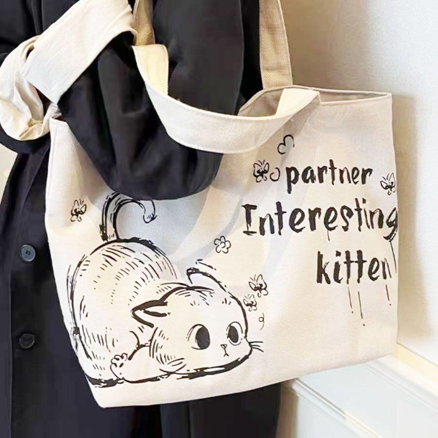 Stylish Large Capacity Tote Bag with Cute Mouse Print Durable Canvas Handbag for Women Shopping Work School