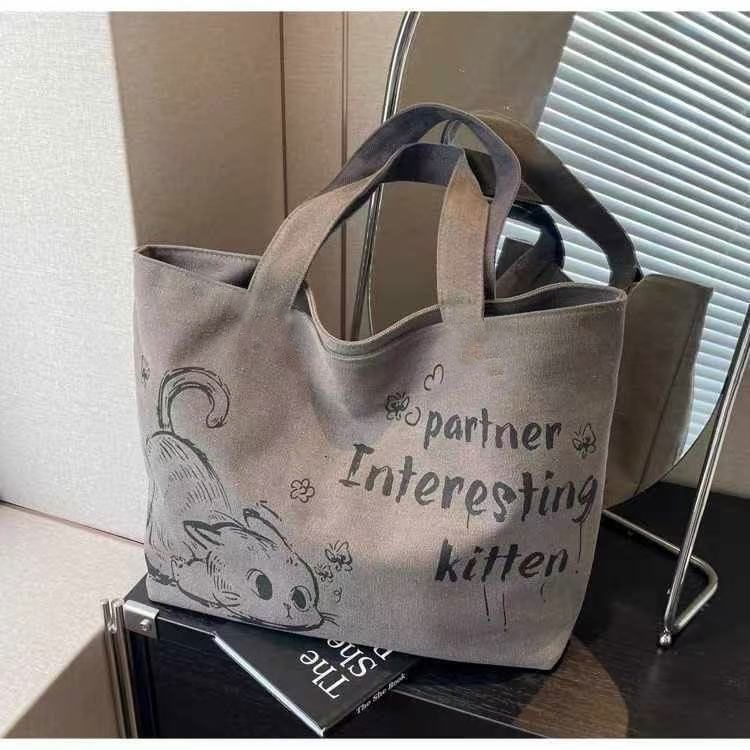 Stylish Large Capacity Tote Bag with Cute Mouse Print Durable Canvas Handbag for Women Shopping Work School