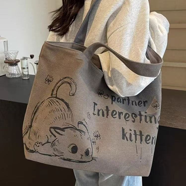 Stylish Large Capacity Tote Bag with Cute Mouse Print Durable Canvas Handbag for Women Shopping Work School