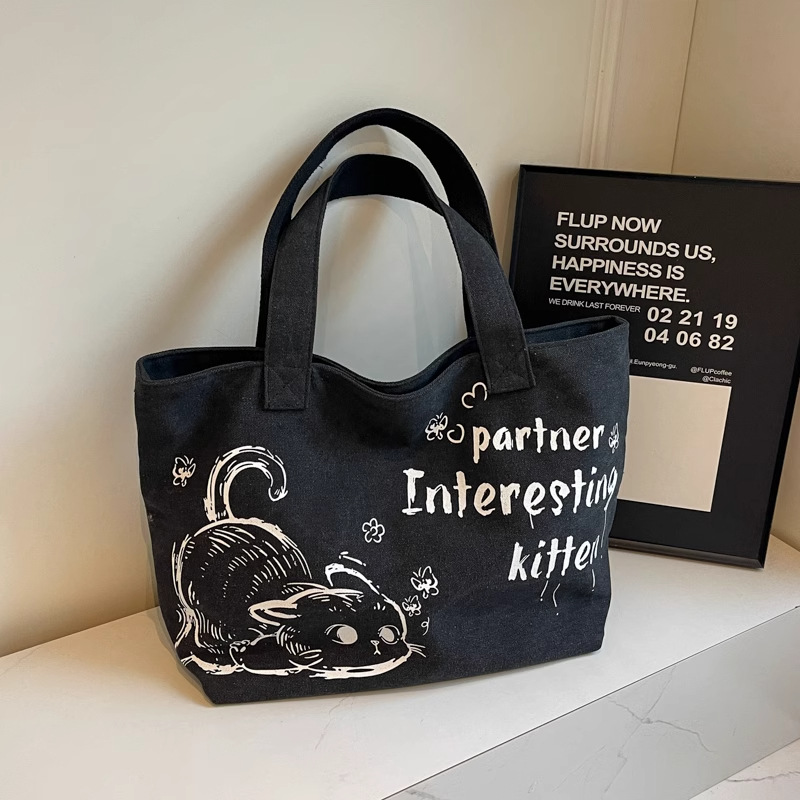 Stylish Large Capacity Tote Bag with Cute Mouse Print Durable Canvas Handbag for Women Shopping Work School
