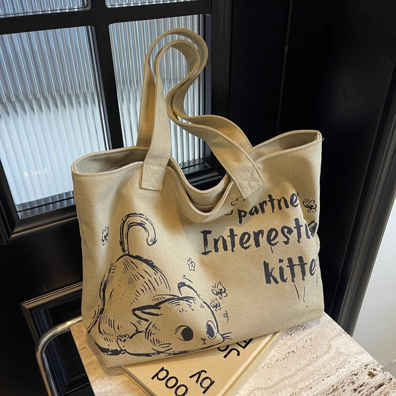Stylish Large Capacity Tote Bag with Cute Mouse Print Durable Canvas Handbag for Women Shopping Work School