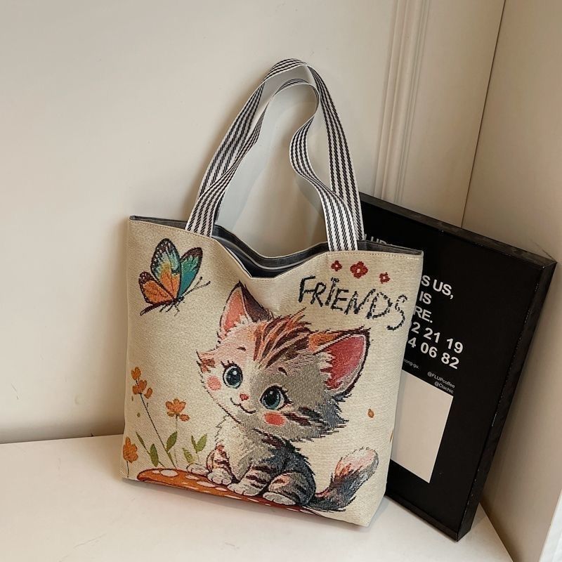 Girls Shoulder Bag Fashion Ladies Large Capacity Cute Cat School Women Tote Canvas Bags FBK Fast Delivery