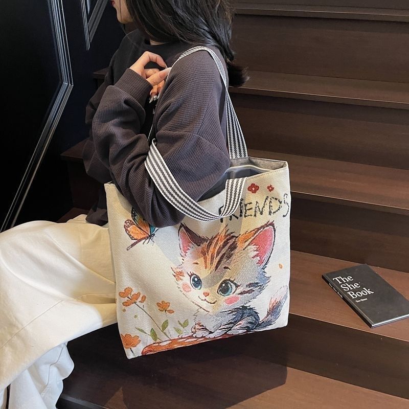 Girls Shoulder Bag Fashion Ladies Large Capacity Cute Cat School Women Tote Canvas Bags FBK Fast Delivery