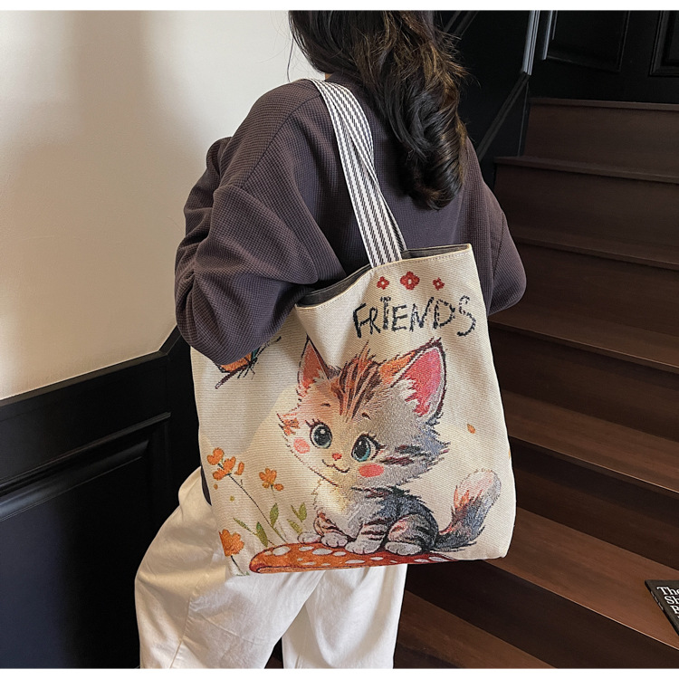 Girls Shoulder Bag Fashion Ladies Large Capacity Cute Cat School Women Tote Canvas Bags FBK Fast Delivery