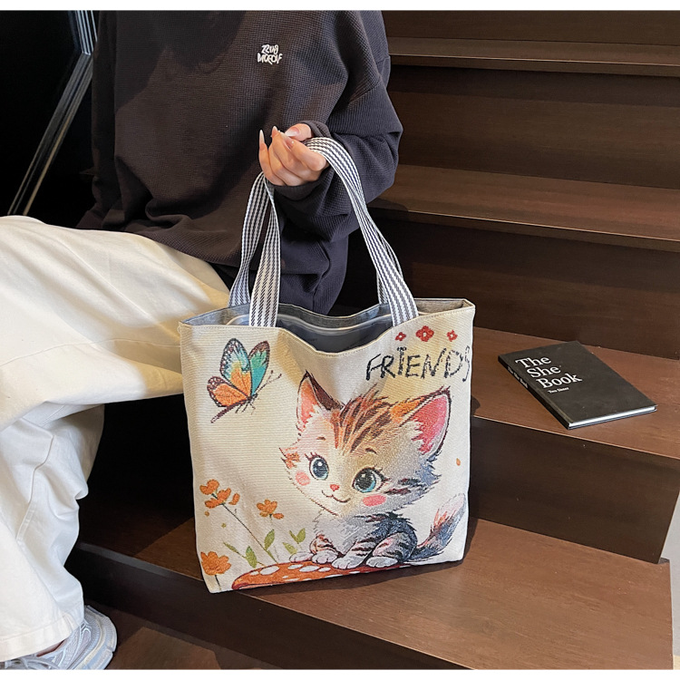 Girls Shoulder Bag Fashion Ladies Large Capacity Cute Cat School Women Tote Canvas Bags FBK Fast Delivery