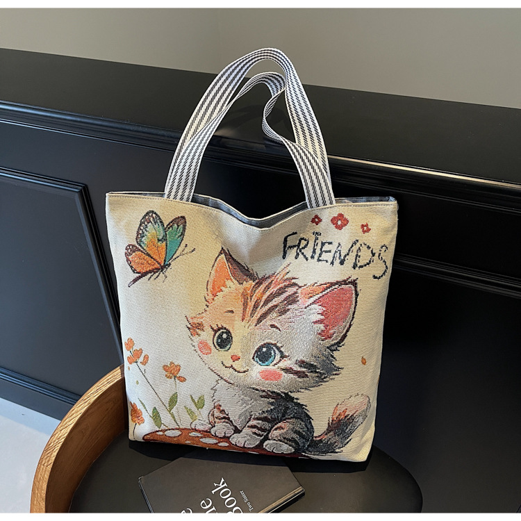 Girls Shoulder Bag Fashion Ladies Large Capacity Cute Cat School Women Tote Canvas Bags FBK Fast Delivery