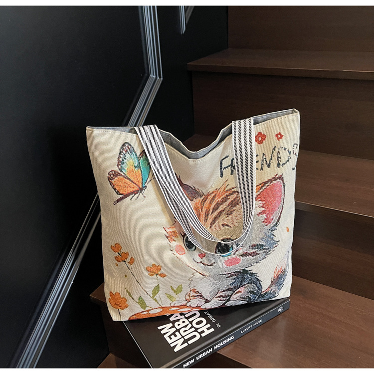 Girls Shoulder Bag Fashion Ladies Large Capacity Cute Cat School Women Tote Canvas Bags FBK Fast Delivery