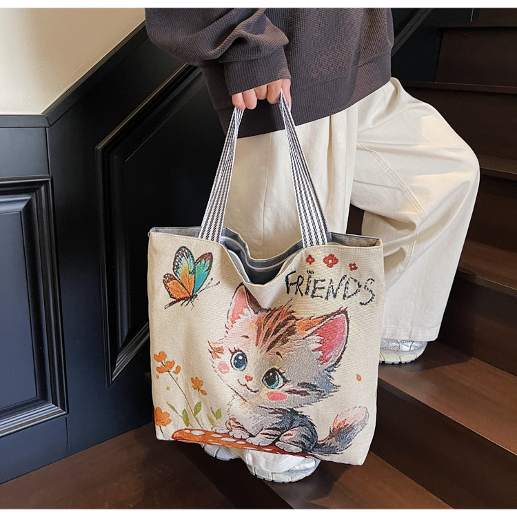 Girls Shoulder Bag Fashion Ladies Large Capacity Cute Cat School Women Tote Canvas Bags FBK Fast Delivery