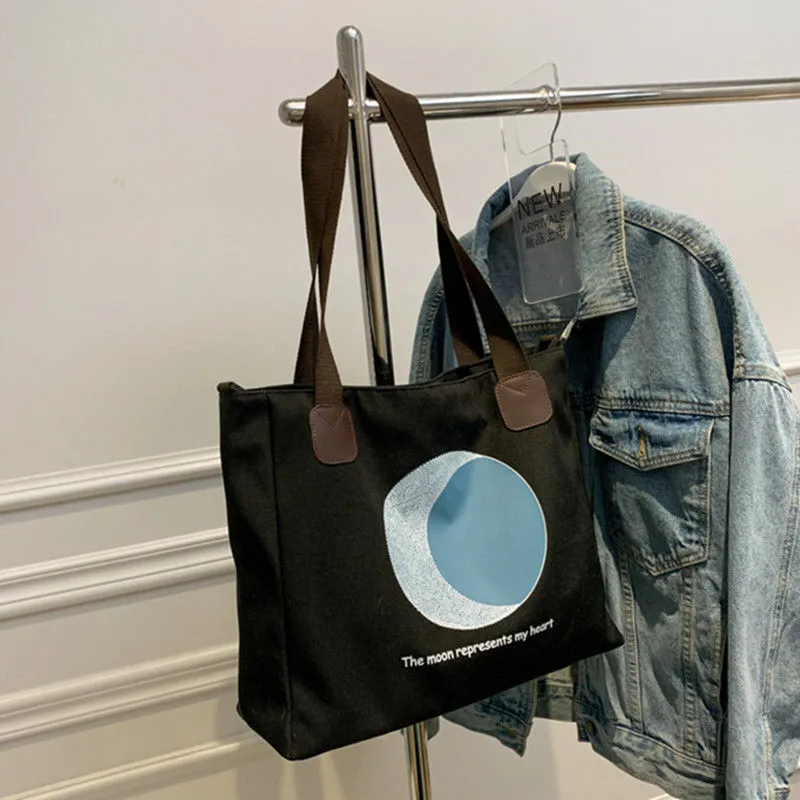 Premium Canvas Tote Bag Women Large Capacity with Zipper Lining Comfortable Fabric Multi-scene Shoulder Bag Fashion School Item