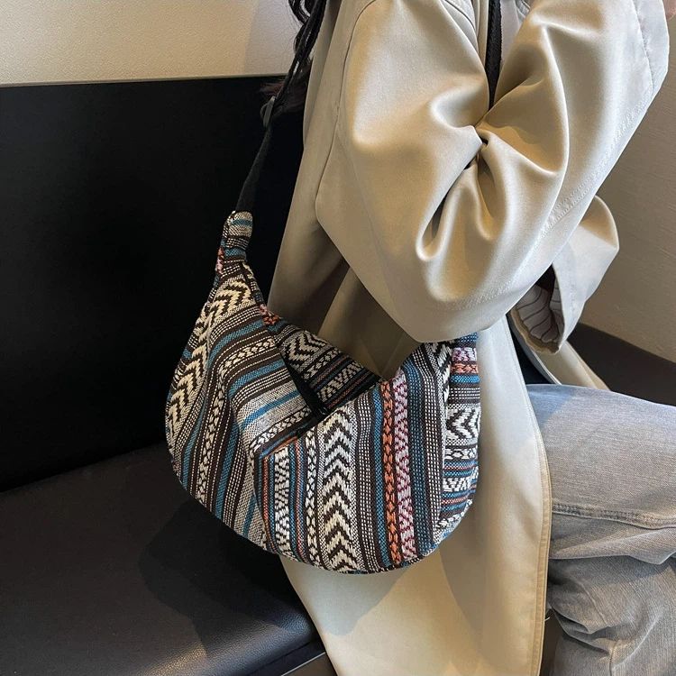 Bohemian Canvas Hobo Bag for Women Large Capacity 3-in-1 Shoulder Crossbody Backpack Fashion Casual Unique Design for Dating Travel Daily Use