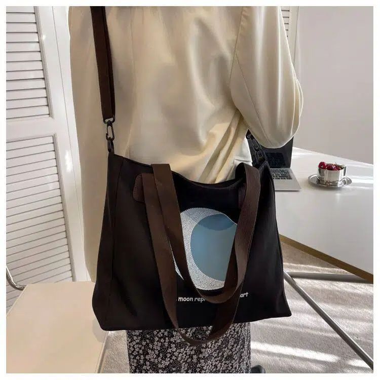Premium Canvas Tote Bag Women Large Capacity with Zipper Lining Comfortable Fabric Multi-scene Shoulder Bag Fashion School Item