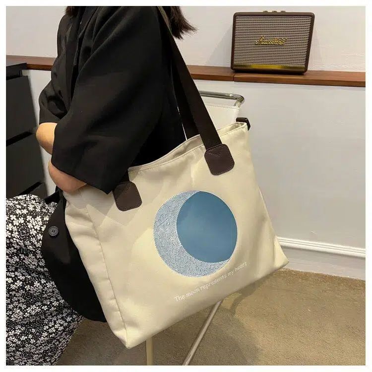 Premium Canvas Tote Bag Women Large Capacity with Zipper Lining Comfortable Fabric Multi-scene Shoulder Bag Fashion School Item