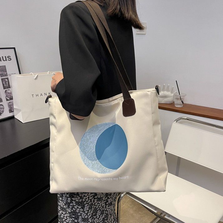 Premium Canvas Tote Bag Women Large Capacity with Zipper Lining Comfortable Fabric Multi-scene Shoulder Bag Fashion School Item
