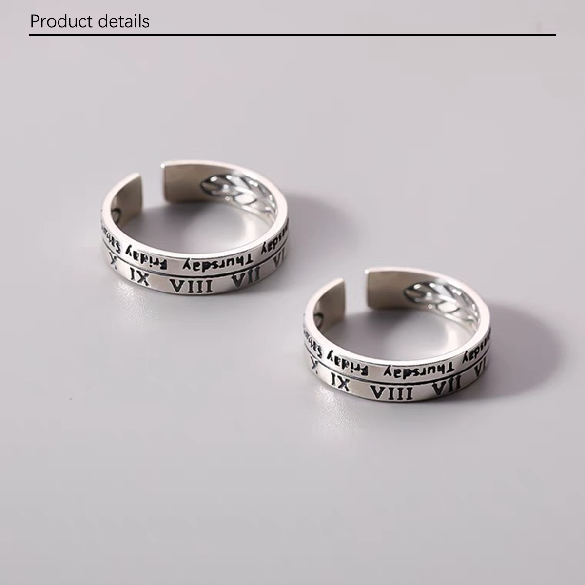 2pcs/1set European and American Instagram Cool Wind Alloy Retro Roman Digital Ring, Small Design, Men's and Women's Couple Ring, Ring and Tail Ring