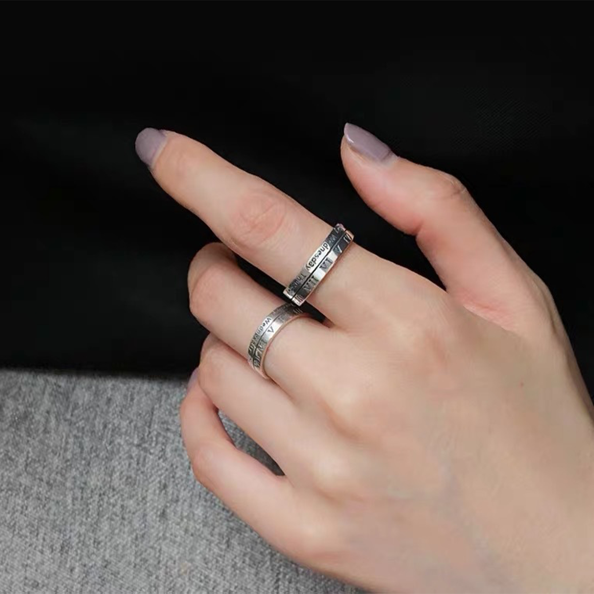 2pcs/1set European and American Instagram Cool Wind Alloy Retro Roman Digital Ring, Small Design, Men's and Women's Couple Ring, Ring and Tail Ring
