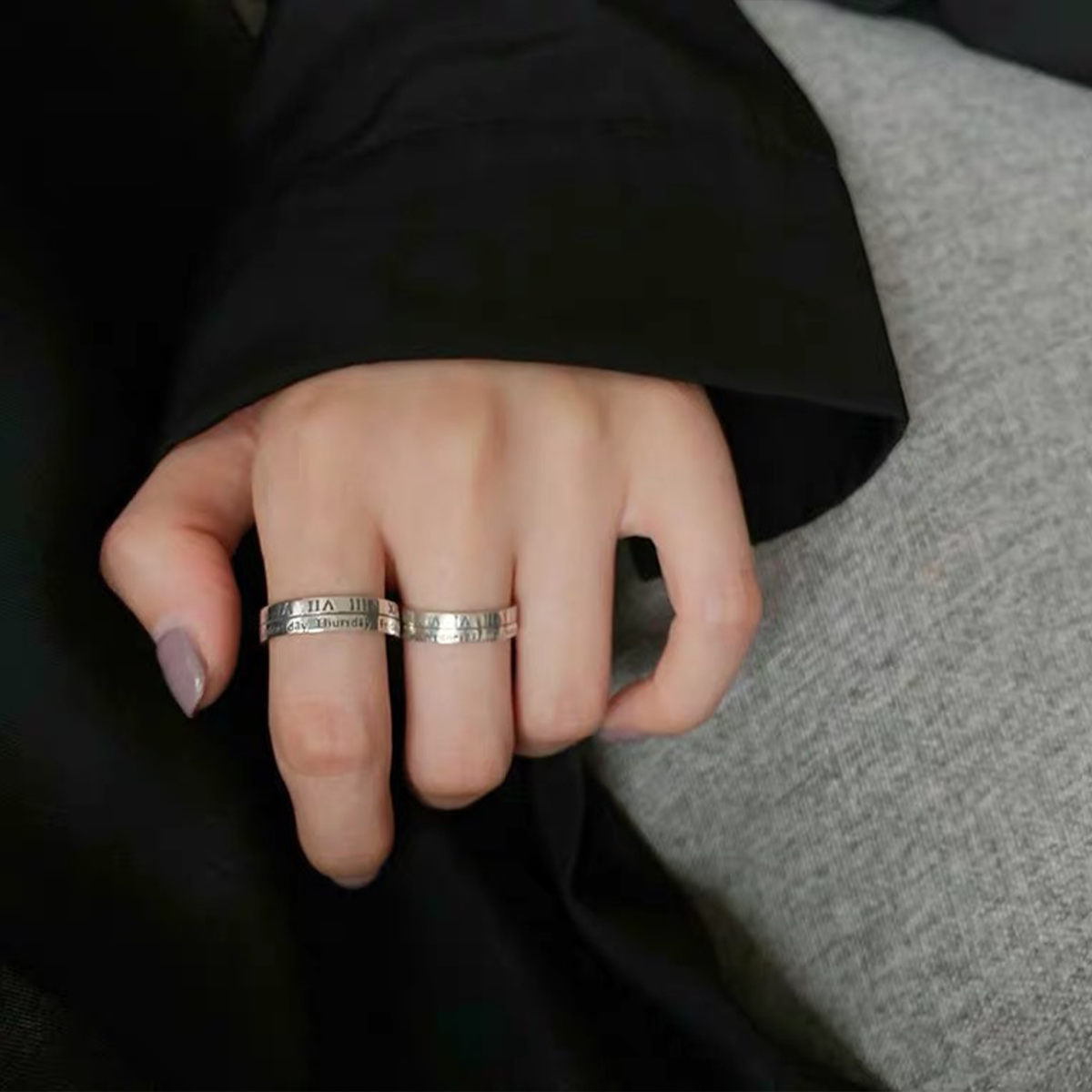 2pcs/1set European and American Instagram Cool Wind Alloy Retro Roman Digital Ring, Small Design, Men's and Women's Couple Ring, Ring and Tail Ring
