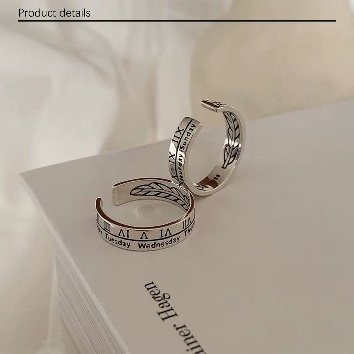 2pcs/1set European and American Instagram Cool Wind Alloy Retro Roman Digital Ring, Small Design, Men's and Women's Couple Ring, Ring and Tail Ring