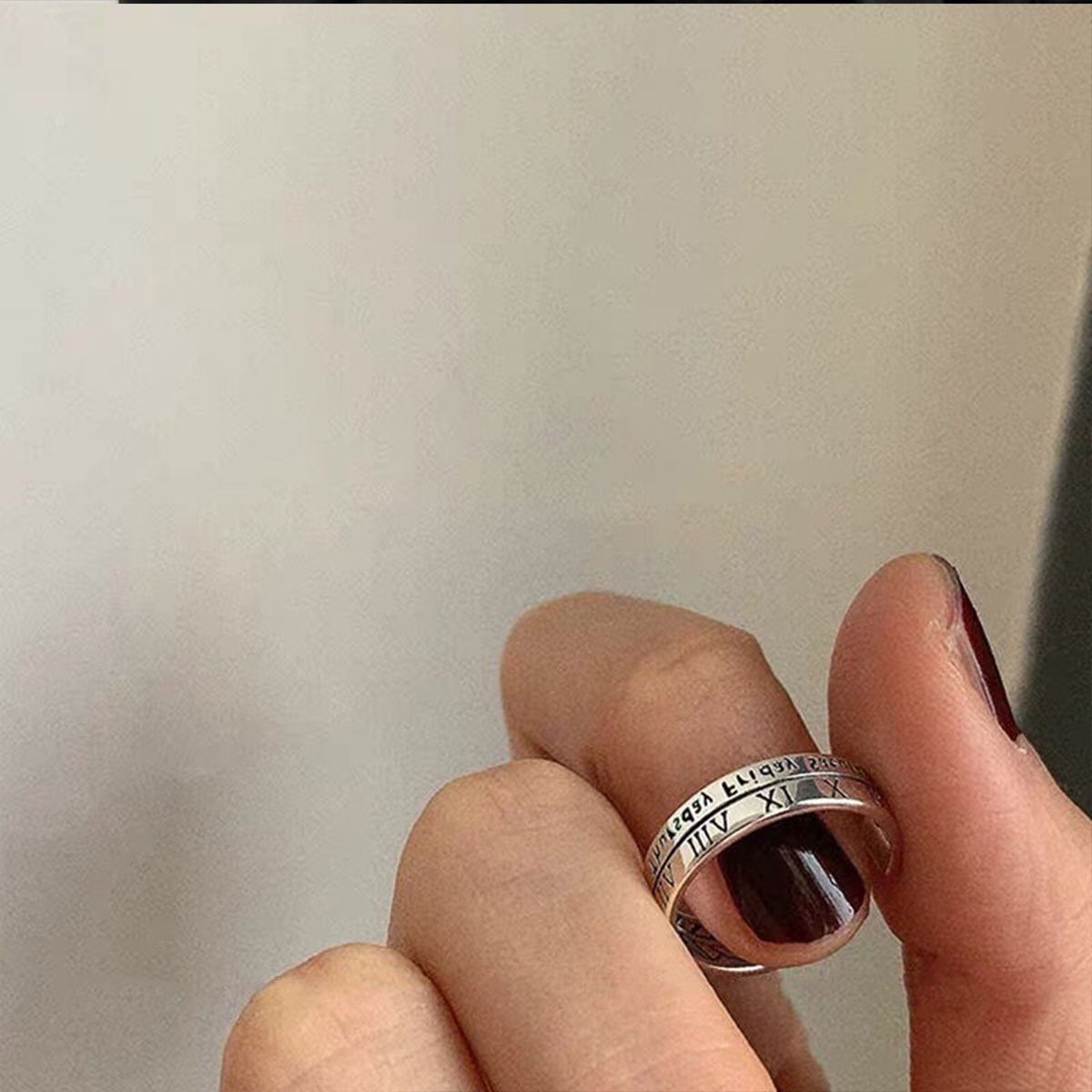 2pcs/1set European and American Instagram Cool Wind Alloy Retro Roman Digital Ring, Small Design, Men's and Women's Couple Ring, Ring and Tail Ring