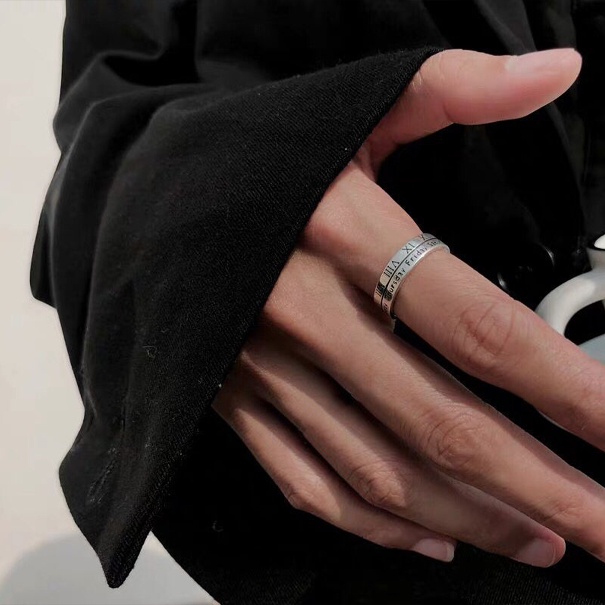 2pcs/1set European and American Instagram Cool Wind Alloy Retro Roman Digital Ring, Small Design, Men's and Women's Couple Ring, Ring and Tail Ring