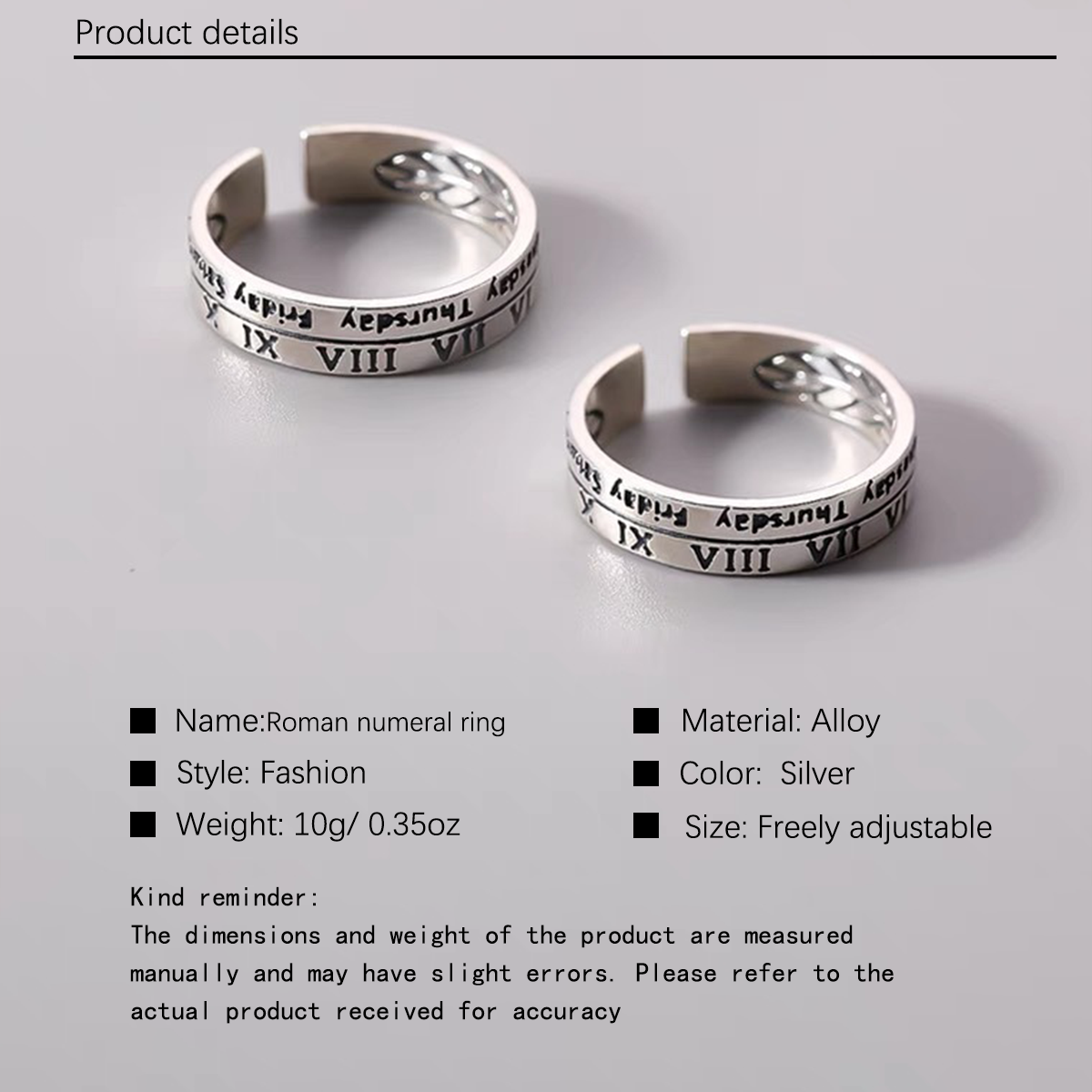 2pcs/1set European and American Instagram Cool Wind Alloy Retro Roman Digital Ring, Small Design, Men's and Women's Couple Ring, Ring and Tail Ring