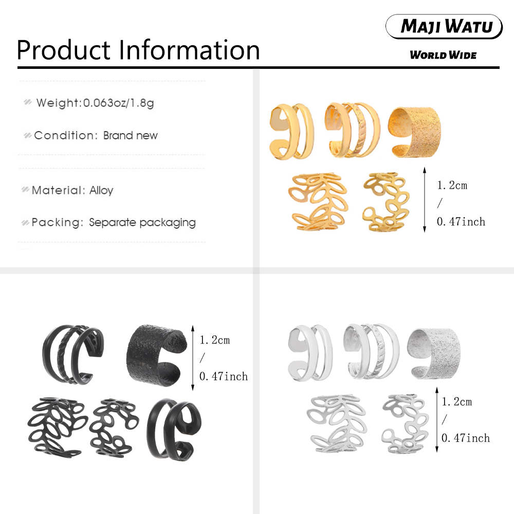 5 PCS/ 1SET Retro C-shaped Earclip Set of Five Pieces with No Ear Holes, Multi layered Hollow Leaf Earstuds, Personalized Earrings