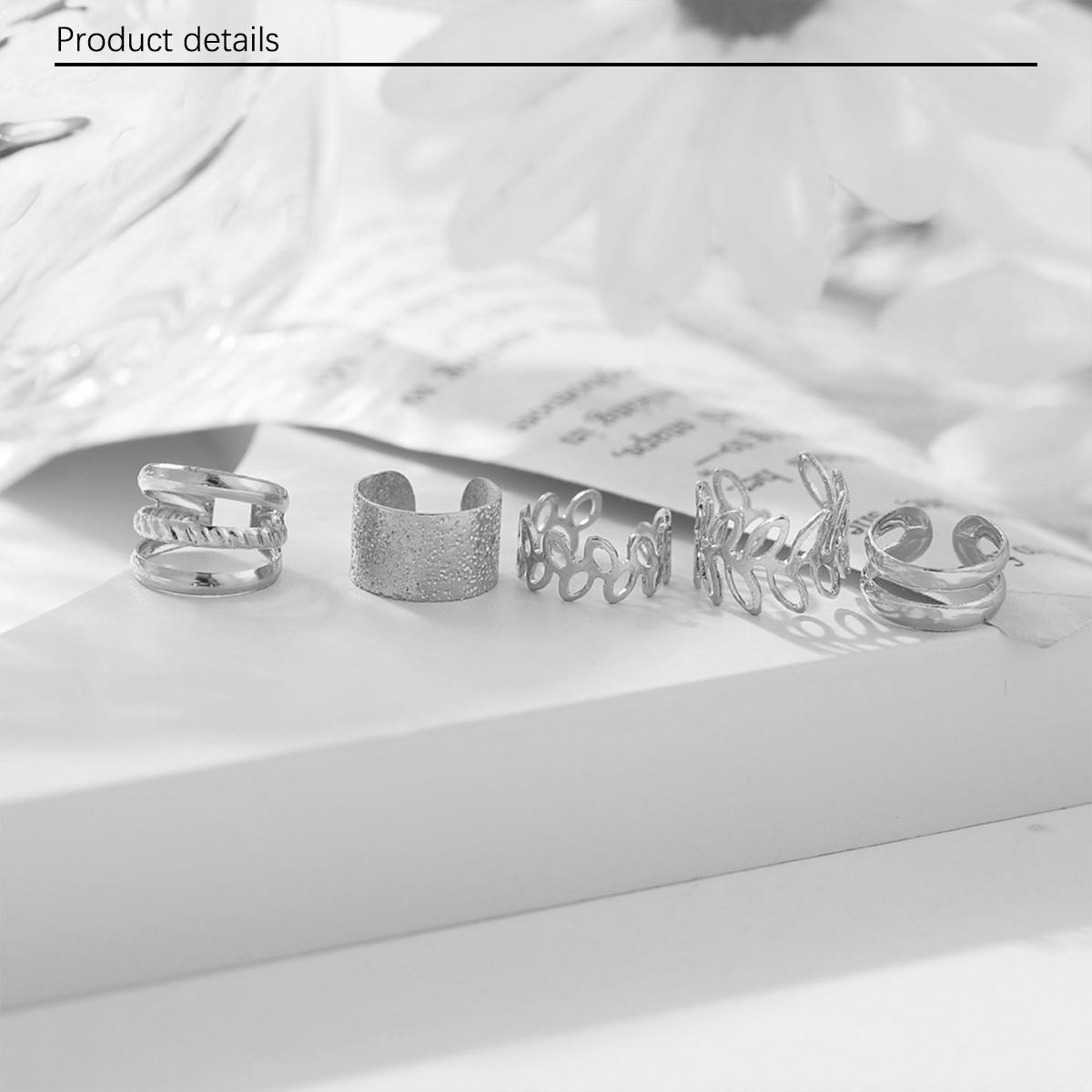 5 PCS/ 1SET Retro C-shaped Earclip Set of Five Pieces with No Ear Holes, Multi layered Hollow Leaf Earstuds, Personalized Earrings