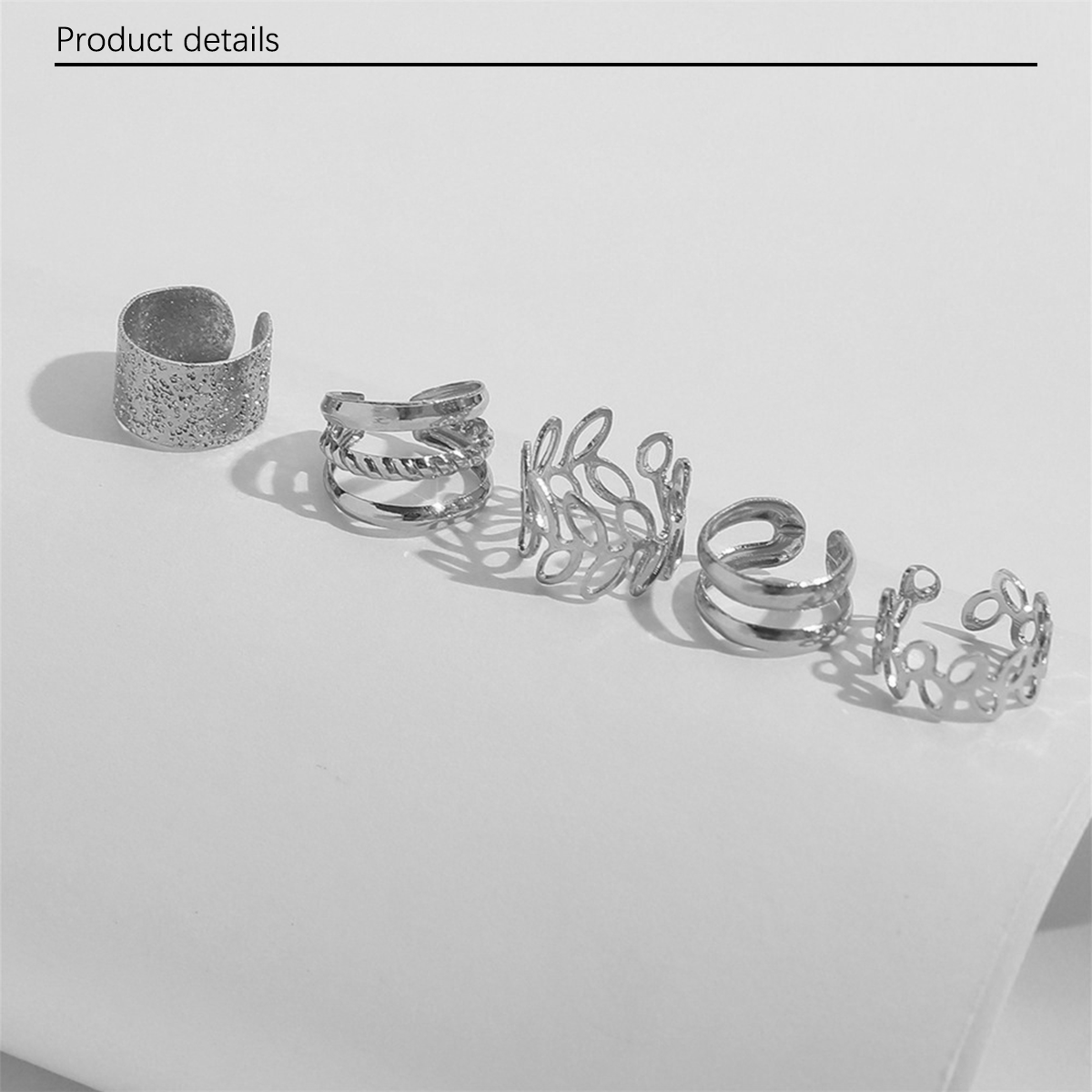 5 PCS/ 1SET Retro C-shaped Earclip Set of Five Pieces with No Ear Holes, Multi layered Hollow Leaf Earstuds, Personalized Earrings