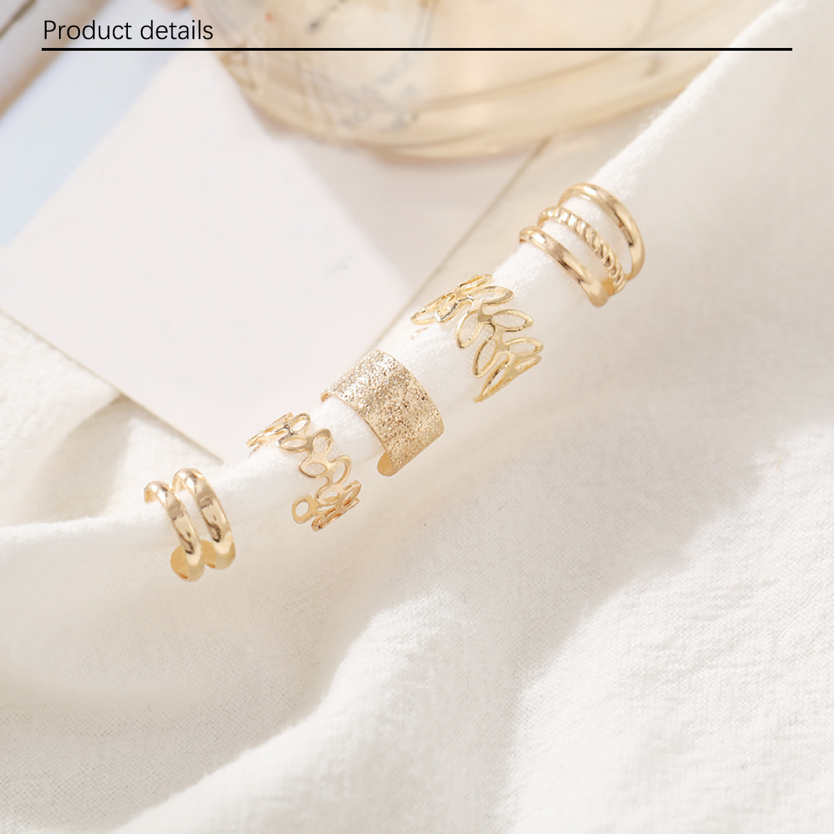 5 PCS/ 1SET Retro C-shaped Earclip Set of Five Pieces with No Ear Holes, Multi layered Hollow Leaf Earstuds, Personalized Earrings