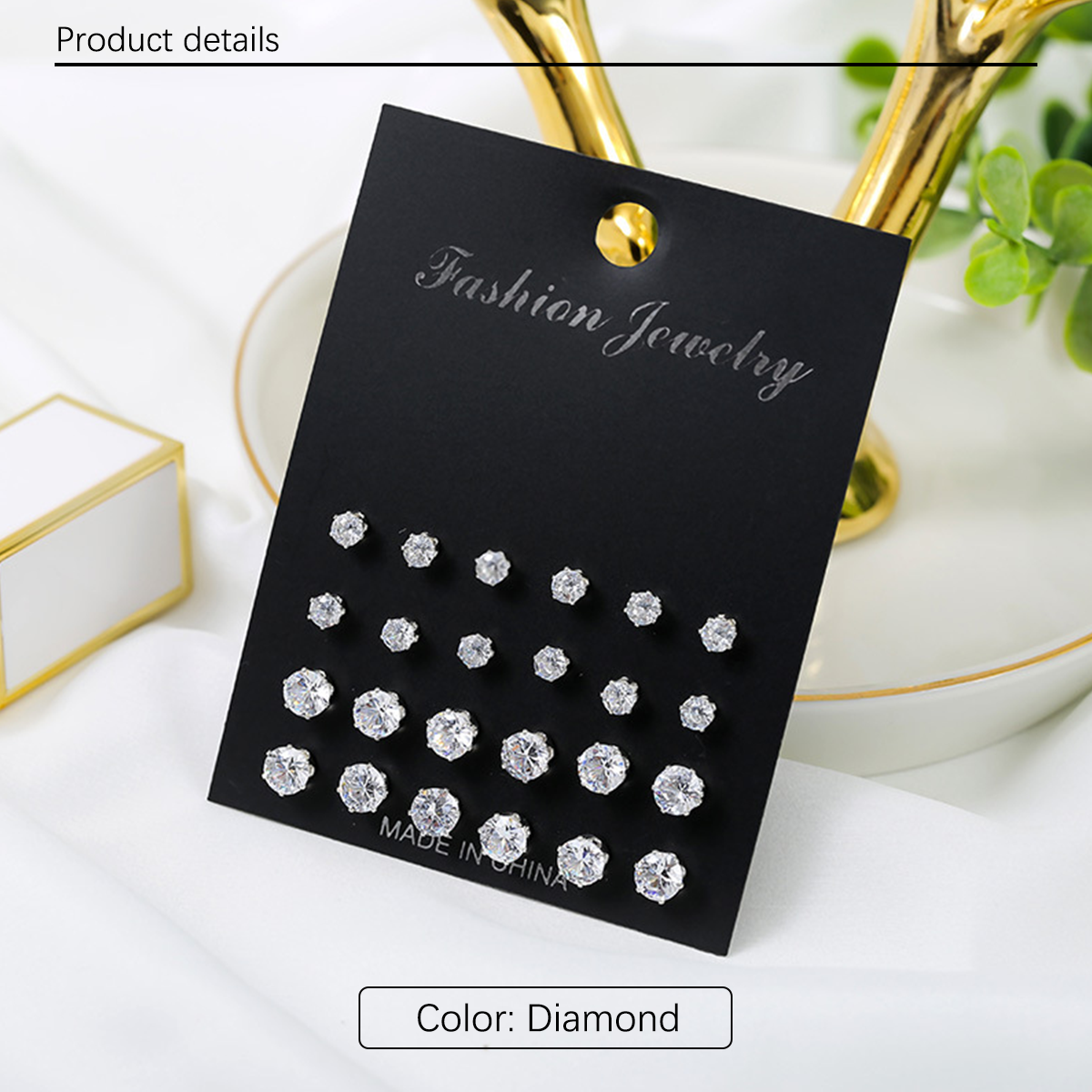 12 pairs of fashionable, luxurious, minimalist, shiny, and caring zircon decorative earring sets from Europe and America, suitable for giving as gifts to parties, parties, holiday